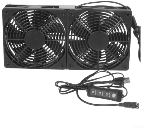 Eawfgtuw 120mm USB Fan PC Fan 5V with Black Grill Double Fans, 2300RPM USB Powered Cooling Fan, 3 Adjustable Speed Portable USB Computer Fan for Laptop/TV Box/AV Cabinet/PS4/Router(Dual fan)