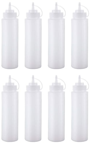 Acan Tradineur - Lot de 8 bouteilles en plastique rechargeables pour servir des sauces, distributeur d'assaisonnement réutilisable, ketchup, moutarde, huile, fabriqué en Espagne - 700 ml