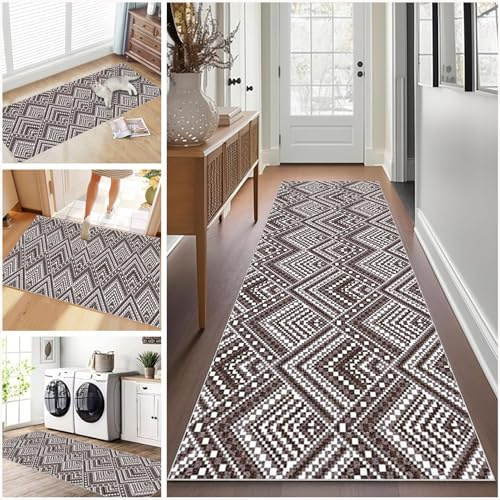 Teppich Läufer Flur Lang, Teppichläufer Flur rutschfest Küchenteppich 120 x 250 cm Waschbar Flur Läufer Teppich, Flurläufer Lang Korridor Teppich Läufer für Küche, Eingang, Wohnzimmer Schlafzimmer