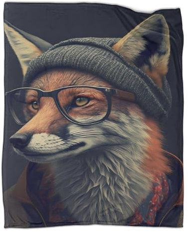 BaoFFF 3D-Hipster-Fuchs in Kleidung, Decke, Thanksgiving-Geschenkmuster, Überwurfdecke für Kinder, Jungen und Mädchen, Fleecedecken und Überwürfe fürs Bett, 127 x 152 cm