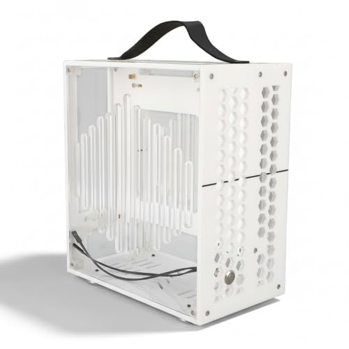 SENECESLI Boîtier de Jeu Mini ITX PC, Boîtier D'ordinateur de Bureau à Monter Soi-même avec Panneau Transparent, 23x20.5x12cm, Boîtier de Flux d'air Creux Ouvert à 360 Degrés (White)
