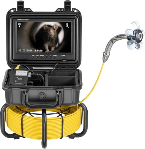 VEVOR Caméra Inspection Canalisation 50 m Endoscope Drain Auto-nivellement avec Écran 9'' 1080P, Zoom 36X, Étanche IP68, Lumière 12 LED, Carte SD 32 Go, pour Conduit, Égout, Plomberie, Tuyaux, Maison