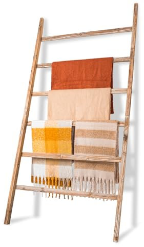 storenization Blanket Ladder Shelf 6.4FT, 38 inch Wide Solid Wooden Blanket Ladder for Living Room, 6-Layer Farmhouse Rustic Towel Rack for Living Room Bathroom