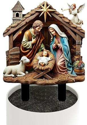 Uoqpty Krippen-Hofpfähle,Krippenszene im Freien - 2D Acryl Jesus Krippendekoration - Einzigartiger Pfahl für Gartenstatuen, Garteneinsätze mit Bauernhoftieren, Terrassenlandschaft, Gartenschild