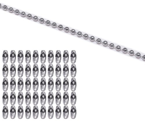 5m Ball Bead Chain 3.2mm Stainless Steel Bead Chain Roller Blind Chain with 50Pcs Connectors for DIY Jewelry Making, Silver