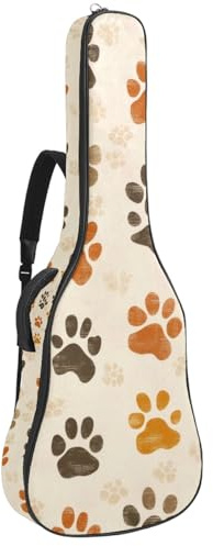 KengjuTesu 43 Zoll Akustikgitarre Softcase mit Rucksackgurt und 2 Taschen Braun Hundepfote, keine Polsterung Rucksack Wasserdicht Oxford Tuch Bassgitarre Gigbag für Konzertgitarre, mehrfarbig,