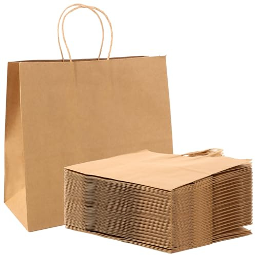 GBACHOOSE 50 Stück Geschenktüten Papier 32x25x11cm, Kraftpapier Tüten Papiertüten mit Henkel, Papiertüten Schwarz für Ostern,Weihnachten, Hochzeit, Erntedankfest, Party, Geburtstag
