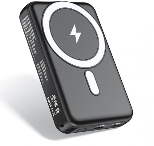 Jonwall Power Bank per MagSafe, Caricabatteria portatile magnetica senza fili 10000mAh,Pacchetto batteria di ricarica rapida da 20W con cavo USB-C,Compatibile con iPhone 16/15/14/13/12 serie (nero)