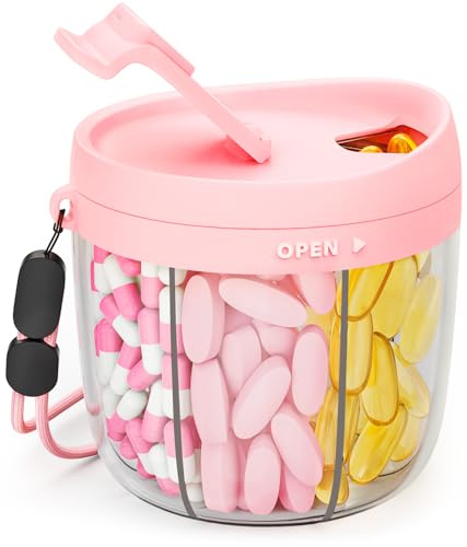 AUVON Pilulier rond pour 7 jours avec 7 grands compartiments et large ouverture pour une utilisation facile, boîte à pilules portable pour les déplacements, vitamines, huile de poisson, médicaments
