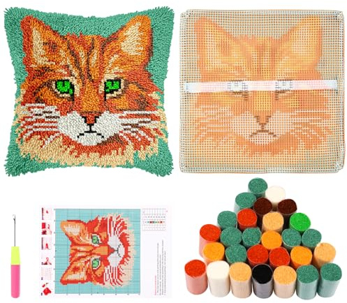 Guniata Lot de housses de coussin nouées pour adultes - 43 cm - Avec fil au crochet - Housse de coussin faite à la main - Travail d'aiguille pour décoration de canapé (chat)