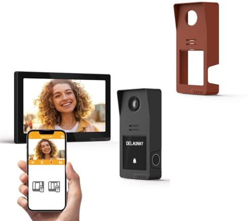 Extel Digital Connect Visiophone 2K Empreinte avec Coque Terracotta | Écran tactile 7”, 2 fils jusqu’à 100 m, empreinte, QR temporaire, Extel Connect, IP44, coque terracotta incluse