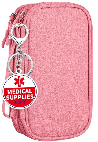 klyrith Sac de transport pour diabétique, double couche, pour glucose, stylo à insuline, bandelettes de test, seringues, aiguilles, sac de rangement pour glucose, accessoires de diabète, rose