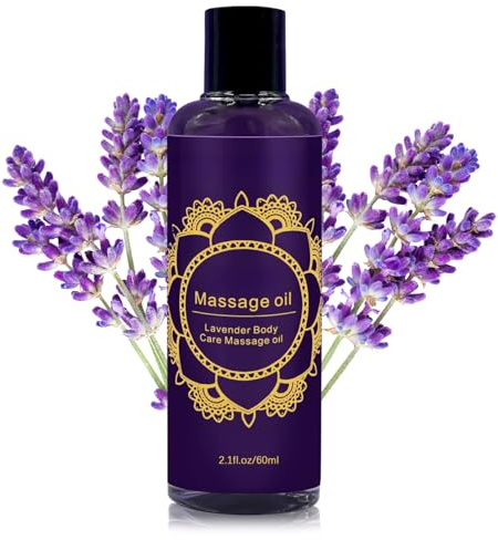 Relaxing Lavender Massage Oil, Lavender Body Oils for Massage Therapy, Nourishes & Smoothes Skin, Sensual Relaxation & Muscle Relax, Vegan Skincare, Natural L avender Oil for All Skin Types, 60ml