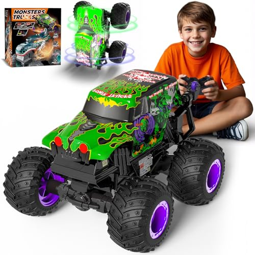 Gohero Monster Trucks for Boys Age 4-7, 2.4Ghz RC Zombie Monster Truck Toys with Stunt, 360°Spin & Drift, 1:20 Scale Remote Control Car with Light & Sounds, Gift for 3 5 6 8 Year Old Boys&Girls.