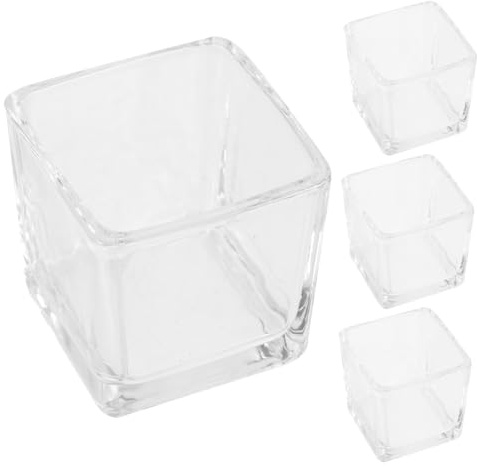 HIAKDOFT 4 pièces Lot de Bougeoirs Carrés Verre Transparent Porte Bougies Chauffe Plat Décoration pour Mariages et
