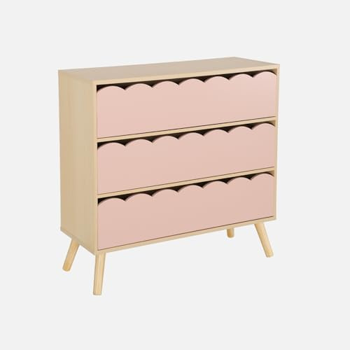 sweeek - Kinderkommode Holzlook 3 Schubladen, Kiefernholzfüße - 80 x 30 x 79 cm - Azur