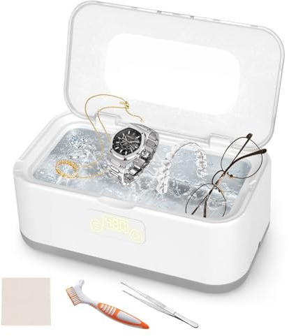 Ultrasonic Jewelry Cleaner, 49KHz Ultrasonic Cleaner Machine for Jewelry,Glasses,Rings,Watch Strap,Dentures,Retainers,Coins with 5 Modes,27oz 304 Stainless Steel Tank (Gray)