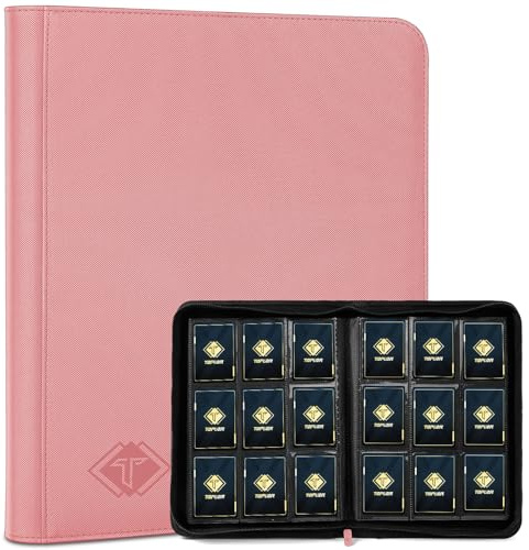 Trading Card Binder, Card Binder Album Folder Book Fit for MTG Baseball Football Sports Cards, Easy to Use Card Collection Binder (Pink, 432 Pockets)
