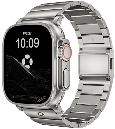 Klass 5 titanband för Apple Watch Ultra 3/2/1 49 mm och serie 11/10 46 mm, dubbelt magnetiskt lås med justerbar liten länk, repbeständigt och premiumfärgmatchat metallband för män, One Size, Titan