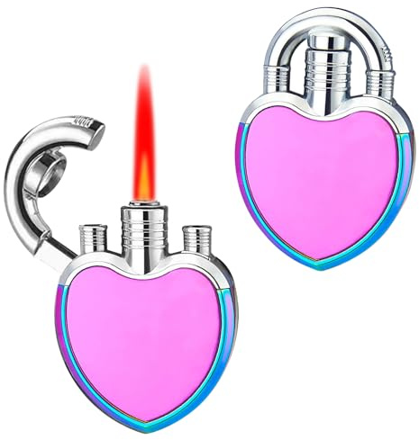 CYJBAO Feuerzeug, Sturmfeuerzeug, wiederauffüllbares Butanfeuerzeug, herzförmiges Design, ideal als Geburtstags-, Weihnachts-, Festtags- oder Liebesgeschenk (ohne Butangas) - Bunt