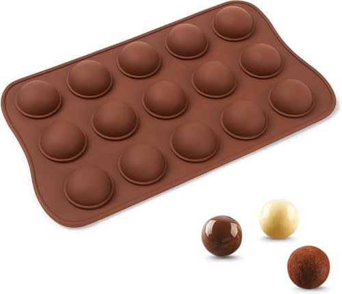 PARENCE.- stampo a sfera in silicone con 15 cavità - per cioccolatini, caramelle, cubetti di ghiaccio, mini dessert - resistente da -40°C a +230°C - diametro 2,5 cm - 21 x 10,5 cm