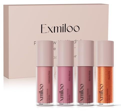 Exmiloo Mini Lip Tint Stain Set, 4 Rose Nude Shades | Soft matte and peach gloss shades for everyday MLBB looks; layerable, lightweight and purse-friendly.