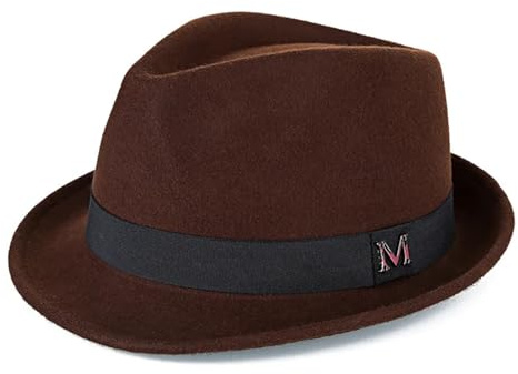 UJEDFHV Pork Pie Hut Gentleman Black Jazz Pork Pie Hüte for Männer Trilby Cap Winter Wollfilz Fedora Hochzeit Party Kleiner Zylinder(Coffee,L(58-60cm))