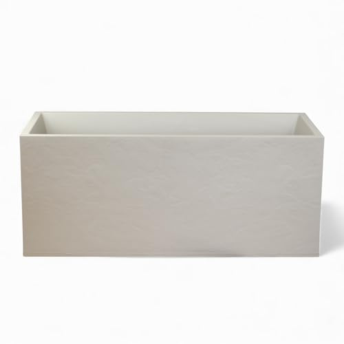 Pincho Maceteros Grandes Exterior Jardinera Rectangular, Jardineras Exterior Grandes, Plástico PE Anti-UV + Resistente a Heladas, Efecto Piedra Blanco, Fondo Reforzado - 99.5×39.5×44.5 cm, jardín