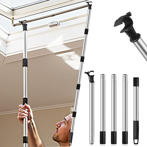 Asta telescopica per lucernario: Asta Telescopica per Tende e Finestre da Tetto per lucernari Velux GGL/GGU e tapparelle - 185 cm Acciaio Inox con Gancio Universale (185cm)