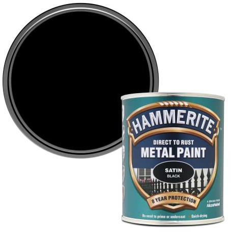 Hammerite Satin Metal Paint, Black, 750 ml (Pack of 1)