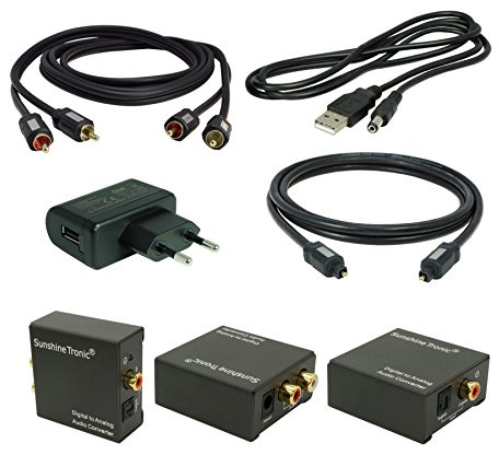 SunshineTronic Digital zu Analog Audio Konverter(DA3) mit USB-Netzteil + 2,5m Premium Toslink Kabel + 0,7m Cinch Kabel(MS-Set)