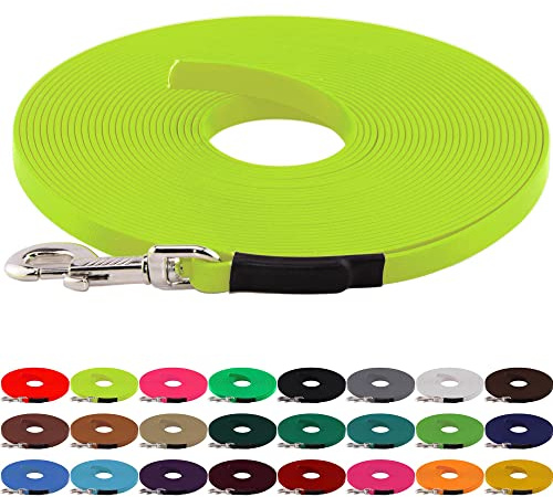LENNIE BioThane Schleppleine, 13mm, Hunde 15-25kg, 20m lang, ohne Handschlaufe, Neon-Gelb, genäht