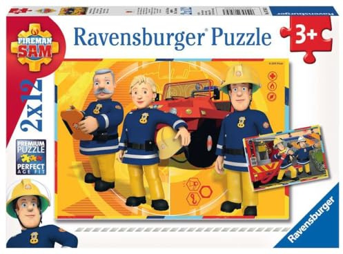 Ravensburger Puzzle Feuerwehrmann Sam im Einsatz - 2x12 Teile Puzzle ab 3 | 2x12 Teile Feuerwehrmann Sam Puzzle, Kinderpuzzle ab 3 Jahre, Ravensburger Qualität