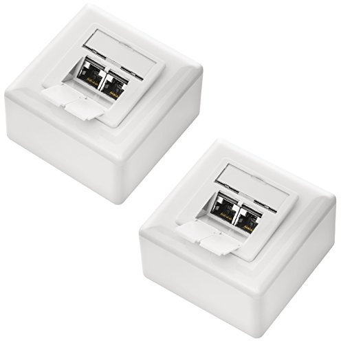 deleyCON 2x CAT 6 Universellt Nätverksuttag - 2x RJ45-Port - Skärmad - Ytmonterad eller Infälld - 1 Gigabit Ethernet-Nätverk - EIA/TIA 568A&B - Vit