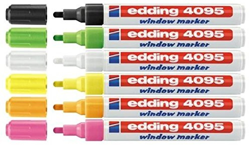 edding 4095 Fenster- / Kreidemarker, Rundspitze ca. 2-3 mm (schmal, neon sortiert, 6)