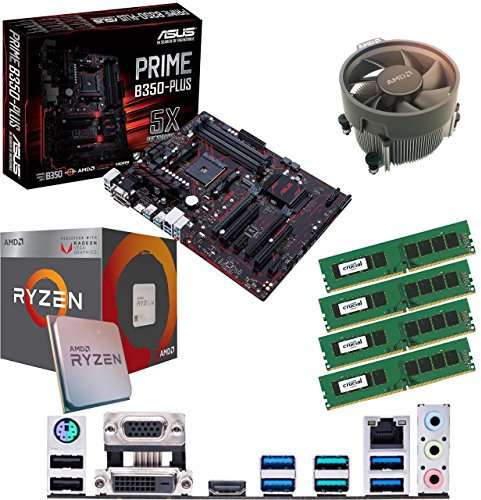 Components4All AMD Ryzen 3 2200G 3.5Ghz (Turbo 3.7Ghz) Quad Core CPU, ASUS Prime B350-PLUS Motherboard & 32GB 2400Mhz Crucial DDR4 RAM Pre-Built Bundle