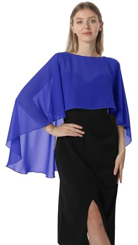 Hotshawl Capelets for women Chiffon Cape Shawls and Wraps for Evening Dress Wedding Capes Cover Up, Royal Blue, One Size