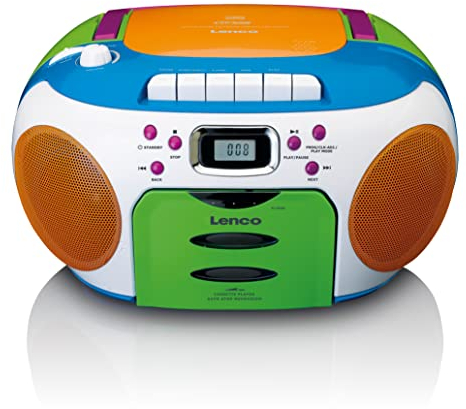 Lenco SCD-971 -Kinderradio - Kassettenradio mit CD - CD-Radio - Kassettenspieler - Stereo-Lautsprecher - Kopfhöreranschluss - Titelspeicher - Mehrfarbig, Bunt