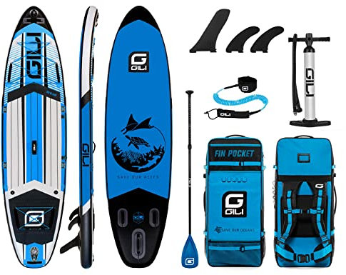 GILI Aufblasbares Stand Up Paddle Board Paket | 3 m lang x 78,7 cm breit x 15,2 cm dick | leichtes & langlebiges SUP | stabil & breit Stand (blau)