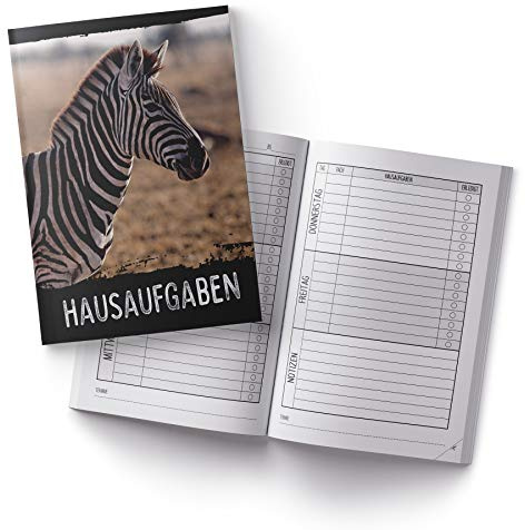 itenga Hausaufgabenheft Zebra DIN A5 96 Seiten Schulbedarf Meine Hausaufgaben für Grundschule Gemeinschaftsschule Realschule Gymnasium