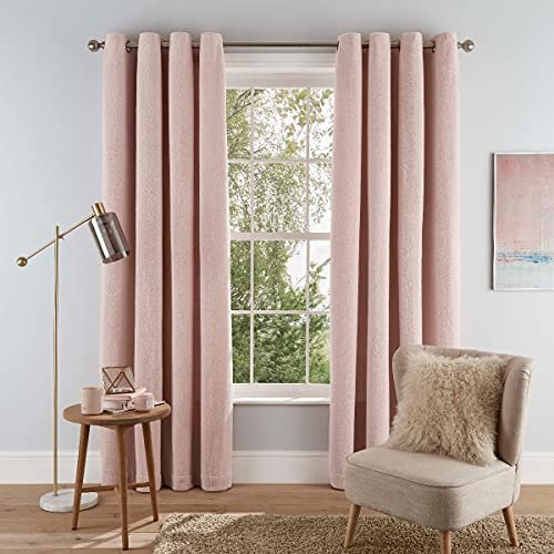 Sleepdown Super Soft Teddy Fleece Eyelet Lined Curtains for Bedroom and Living Room - Blush Pink - 66x90 - 2 Panels