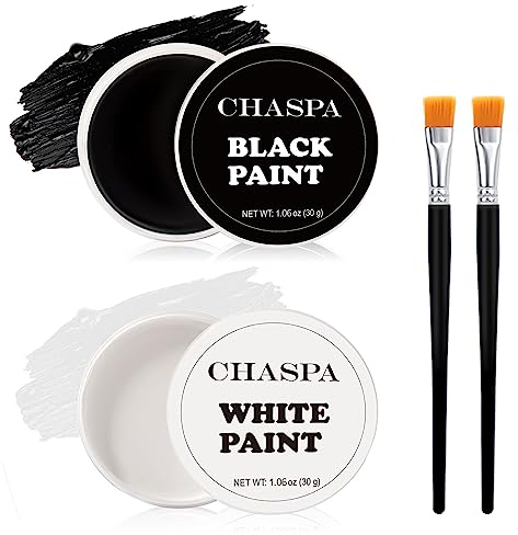 CHASPA Gesichtsfarbe Schwarz + Weiß Clown-Make-up-Gesichtskörperfarben-Set, hochpigmentierte professionelle Kosmetikfarbe auf Ölbasis für Halloween SFX Make-up Kostüm mehrere Anwendungen (60 g)
