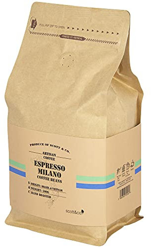 Scott&Co. Espresso Milano Coffee Beans. Robusta, Arabica Mix Whole Coffee Beans. 500g
