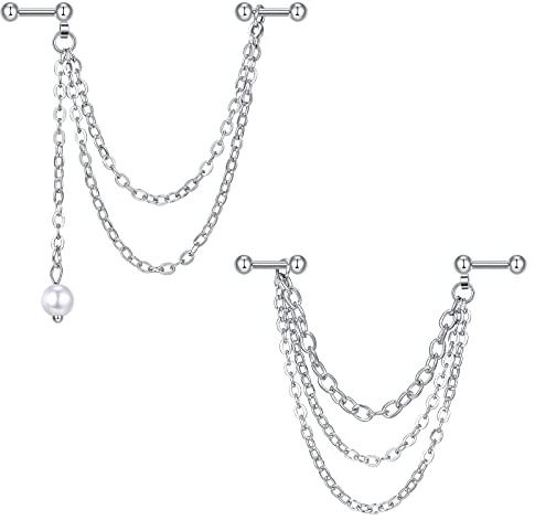 Briana Williams 2 Pièces Boucles d'oreilles en Argent avec Chaîne 16G Cartilage Helix Knorpel Piercing Acier Chirurgical à Double Chaîne