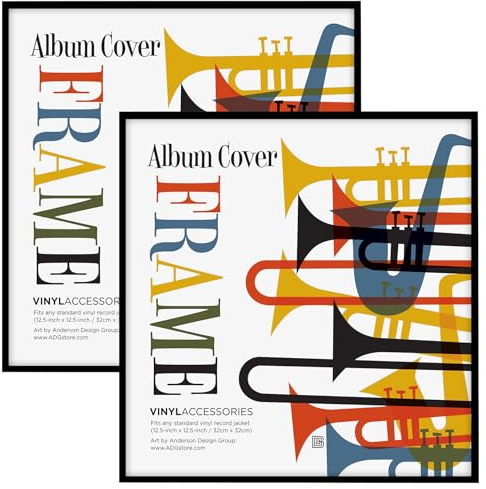 Americanflat Album Frame in Black - Set of 2 - Aluminium Vinyl Frame with Polished Plexiglass and Sleek Minimalist Design - Wall Mounted Vinyl Record Display with Hanging Hardware Included - 32x32 cm