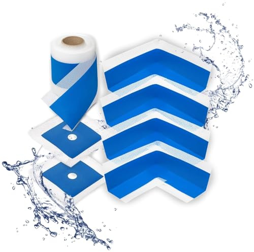 JURGA Dichtband Wasserdicht SET 1x Dichtungsband (10m), 2x Manschetten, 4x Innenecken, Abdichtung Dusche Bad Fliesen, Außen & Innen