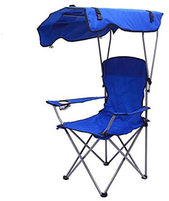 Yadlan Campingstuhl mit Schirm, Angelstuhl Karpfenstuhl, Hohe Lehne Strandstuhl Klappbar Leicht Tragbar, Extra Breit Campingsessel Faltbar Wetterfest Camping-Stuhl mit GeträNkehalter Blau