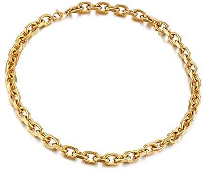 Mesnt Kette Edelstahl Ohne Anhänger 10mm Erbskette aus Edelstahl 55CM Gold
