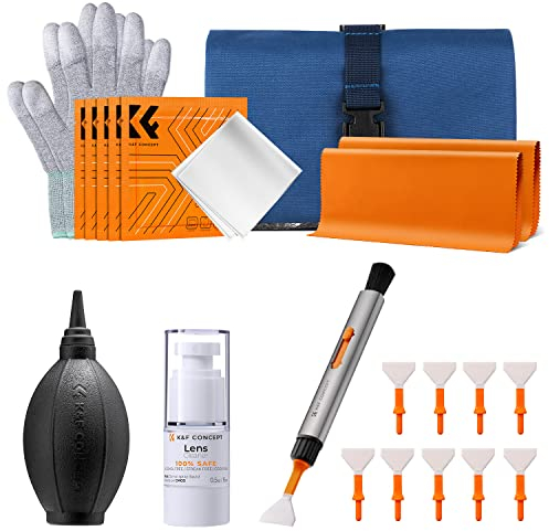 K&F CONCEPT Reinigungs Set-Auf Reise zur Linsen-, und Objektivreinigung (inkl. Lens Pen, Blasebalg, Mikrofasertuch, Handschuh, Mikrofaser Swab, Tragtasche)
