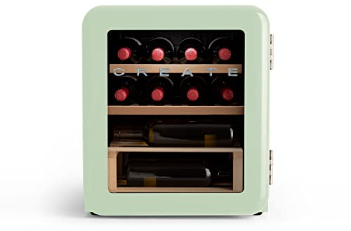 CREATE / WINECOOLER Retro M/Vinoteca eléctrica de 12 Botellas Verde Pastel/Diseño Retro, Temperatura Regulable, 48L, Botellas 75cl, Eco Friendly, 44x47,5x50 cm